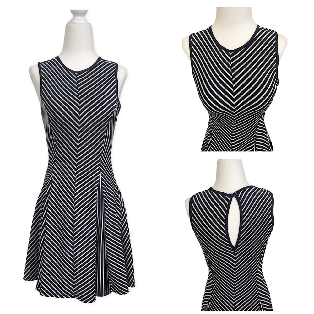 Sophia + Zeke Navy Blue Striped A Line